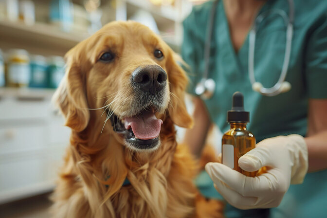 chien et vétérinaire avec cbd huile